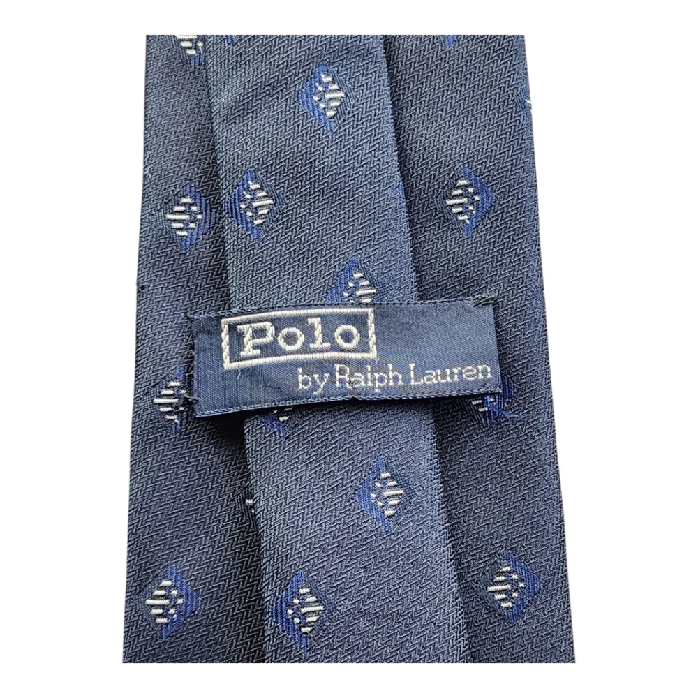 Vintage Polo Ralph Lauren Navy Geometric Silk Tie Made in USA Hand Sewn